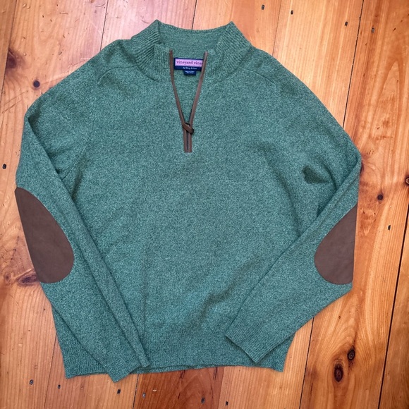 Vineyard Vines Other - Vineyard Vines Green Zip-Up Sweater with Brown Elbow Patches